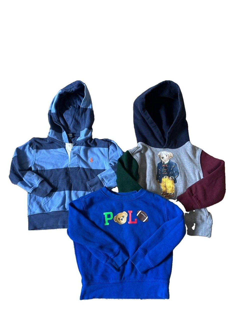 Lot Of 3 Polo Ralph Lauren Kids Size 3T Hoodies Color Block Polo Bears 🐻